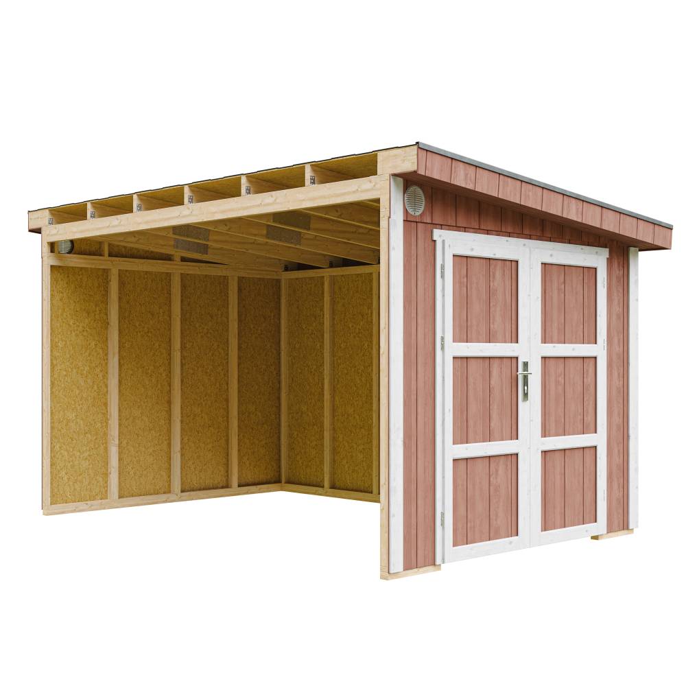 Timbela - Abri de Jardin Qualité Premium 8,68 m² - H231x248x412 cm sans plancher e paroi latérale - Timbela M939B-REDWOOD RED - Image 2