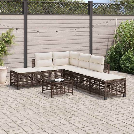 Salon de jardin d'angle et coussins 3 pcs | Mobilier d'extérieur marron résine tressée Maison Chic - Image 3