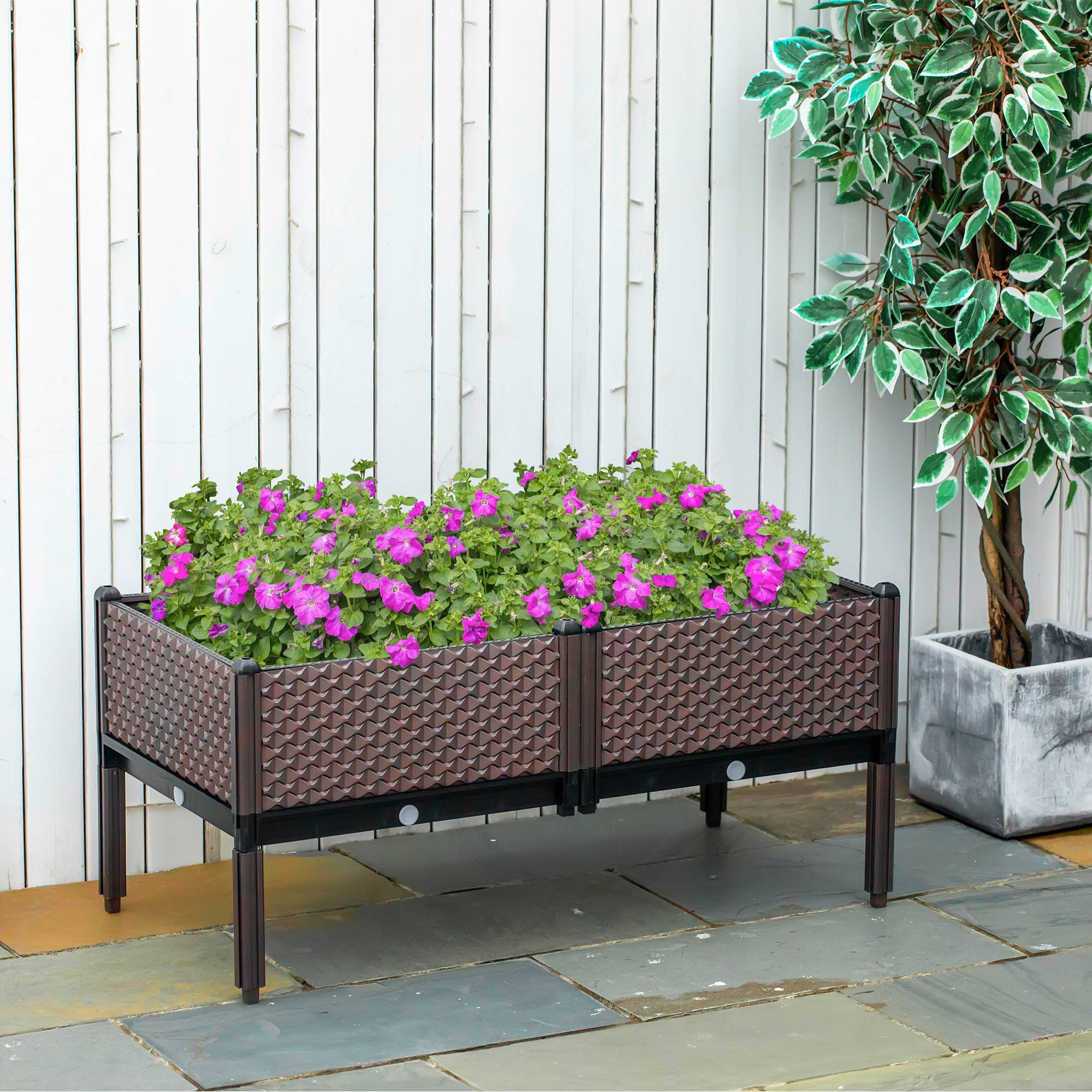 Sans Marque - Ensemble 2 jardinières extérieur carrées surélevées combinaison libre 50x50x46,5 cm marron - Image 4