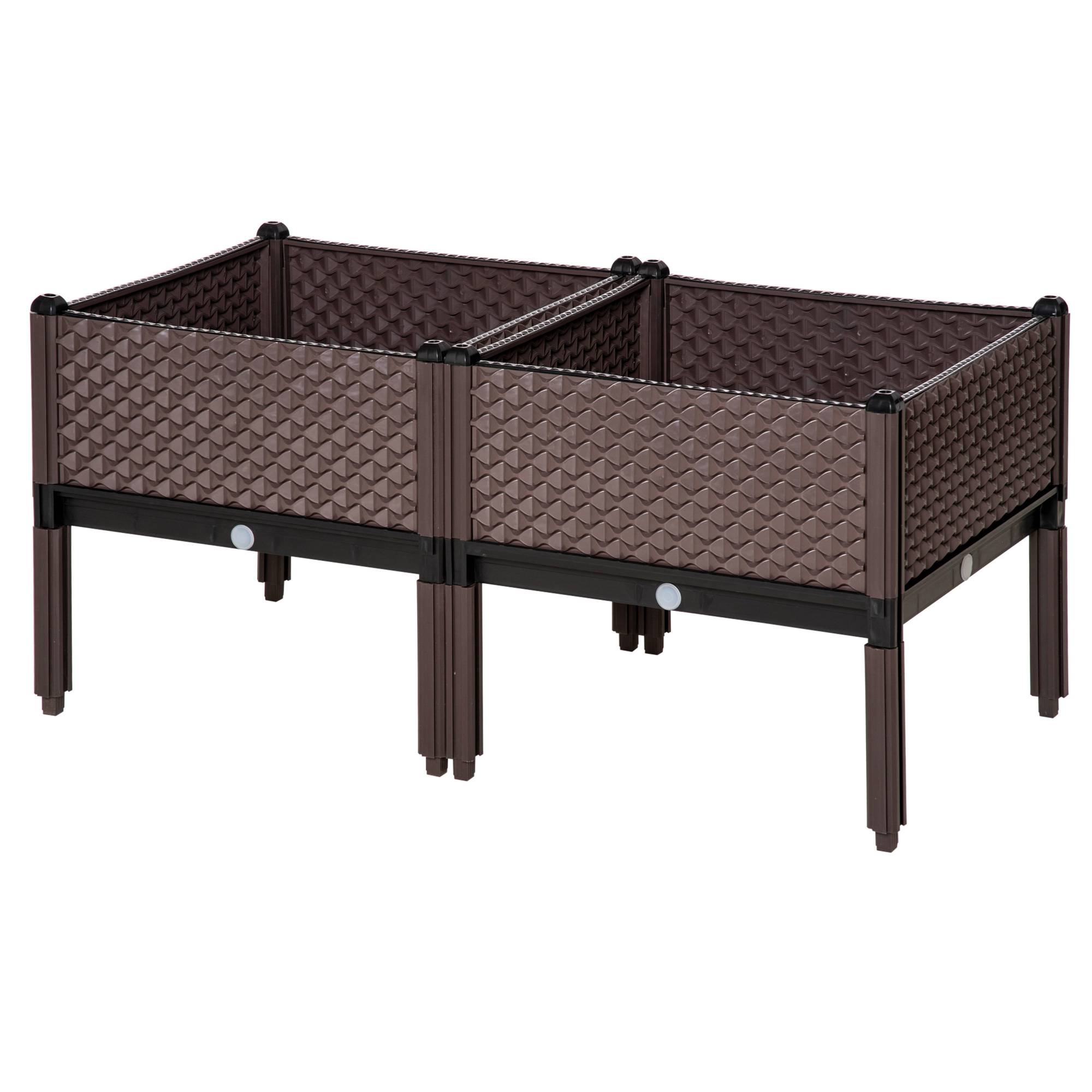 Sans Marque - Ensemble 2 jardinières extérieur carrées surélevées combinaison libre 50x50x46,5 cm marron - Image 2