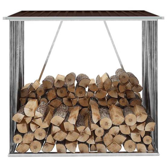 Range-bûches Acier Galvanisé 2m³ Rangement Bois Chauffage 163x83x154 cm Marron - ComfortXL Outdoor Living - Image 1