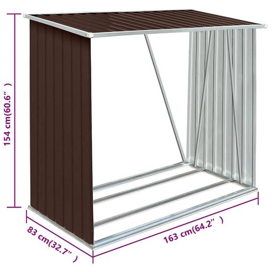 Range-bûches Acier Galvanisé 2m³ Rangement Bois Chauffage 163x83x154 cm Marron - ComfortXL Outdoor Living - Image 7