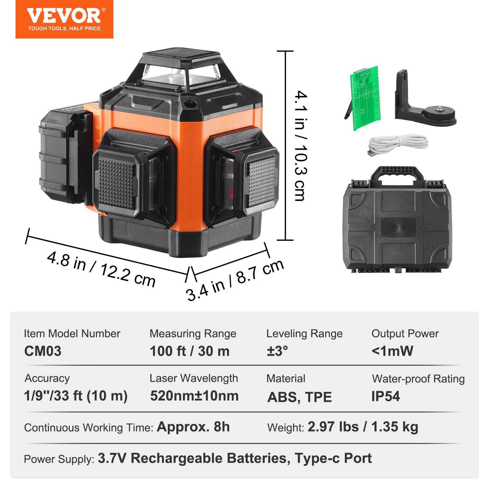Vevor - VEVOR Niveau laser 30 m, 360° x 3 lignes vertes, autonivelant. Précision 0,28 cm/10 m, 8 h. - Image 7