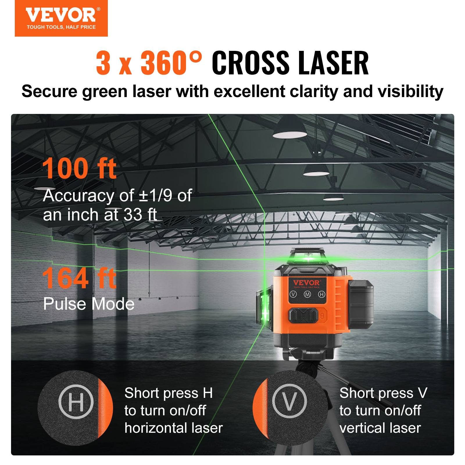 Vevor - VEVOR Niveau laser 30 m, 360° x 3 lignes vertes, autonivelant. Précision 0,28 cm/10 m, 8 h. - Image 2