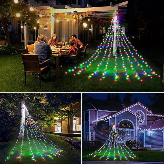 Guirlandes lumineuses de décoration de noël en plein air, lumières colorées, prises européennes, lumières de cascade d'arbre de noël - Image 4
