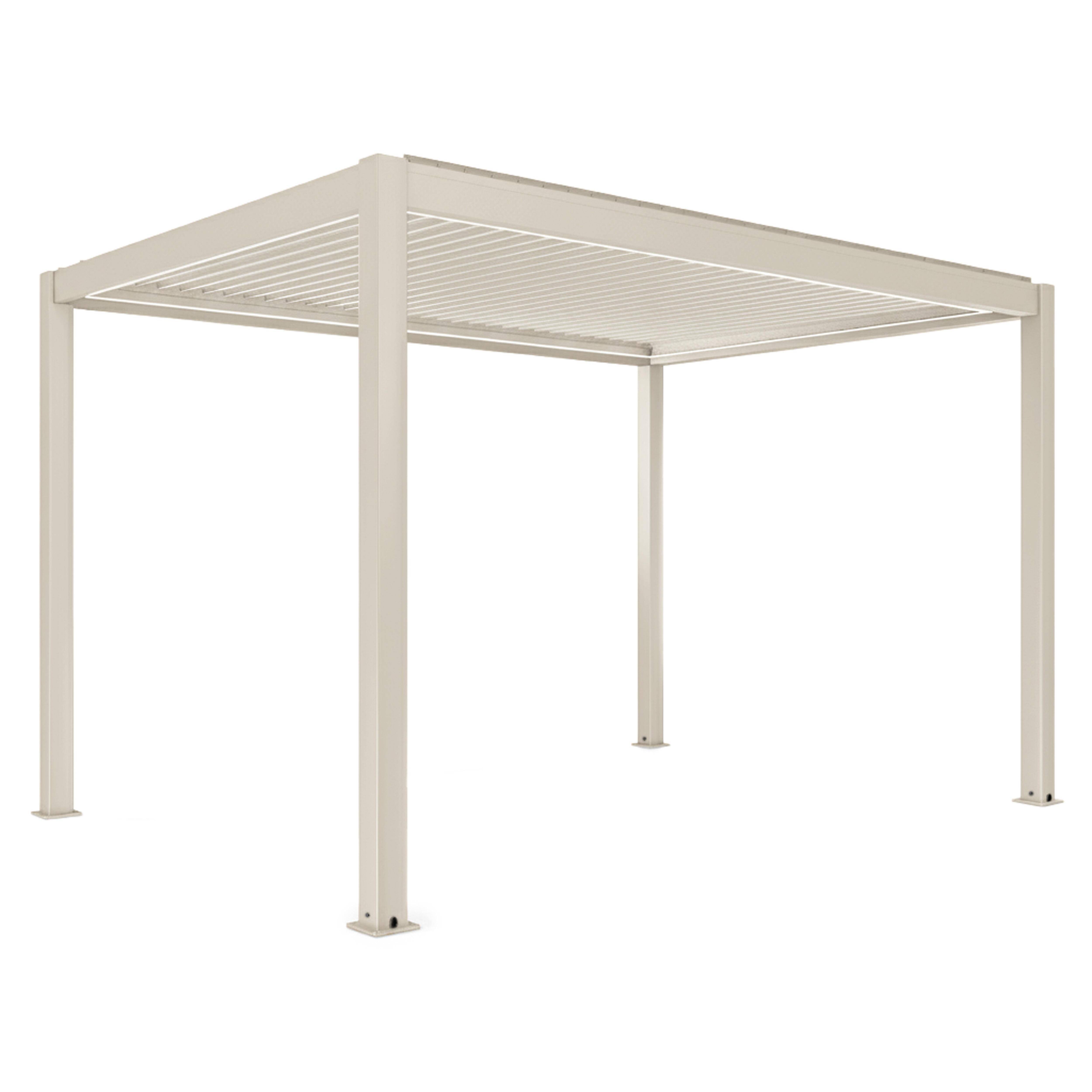 Oviala - Pergola bioclimatique autoportée motorisée et éclairée 3x4 m crème Kavala - Oviala - Image 2