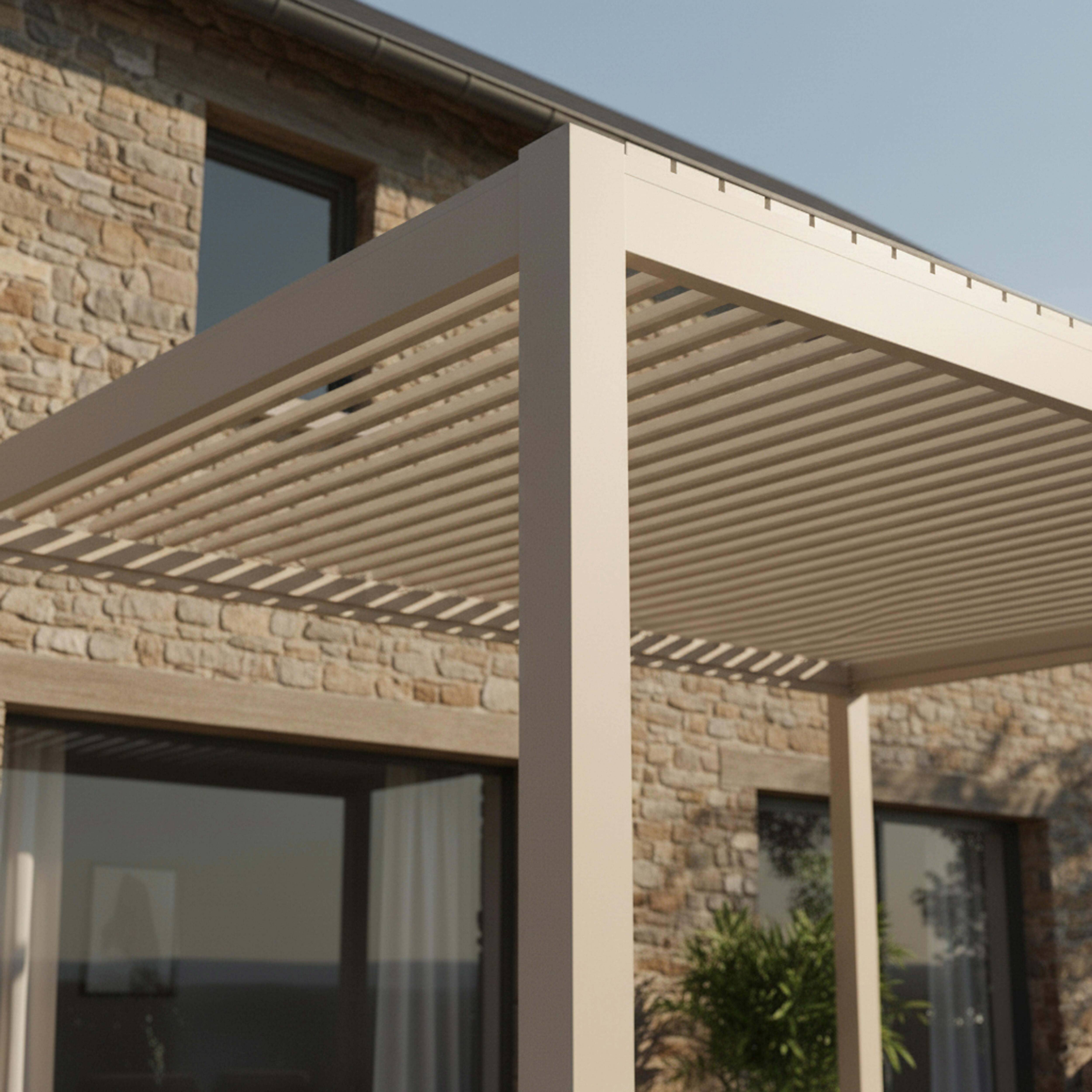 Oviala - Pergola bioclimatique autoportée motorisée et éclairée 3x4 m crème Kavala - Oviala - Image 4