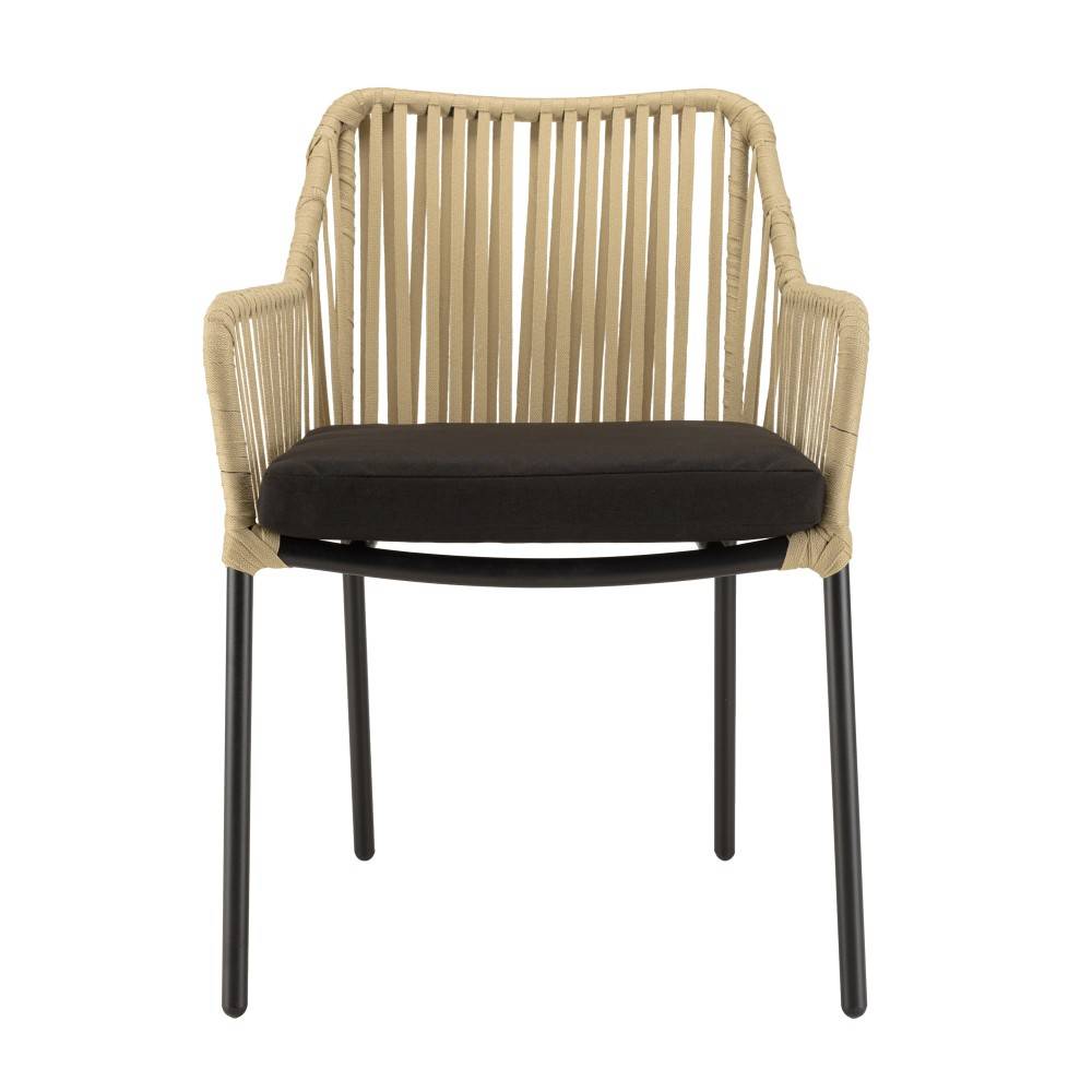 Macabane - MALO - Ensemble de jardin - table 70x70cm et 2 fauteuils beiges noirs - Image 8