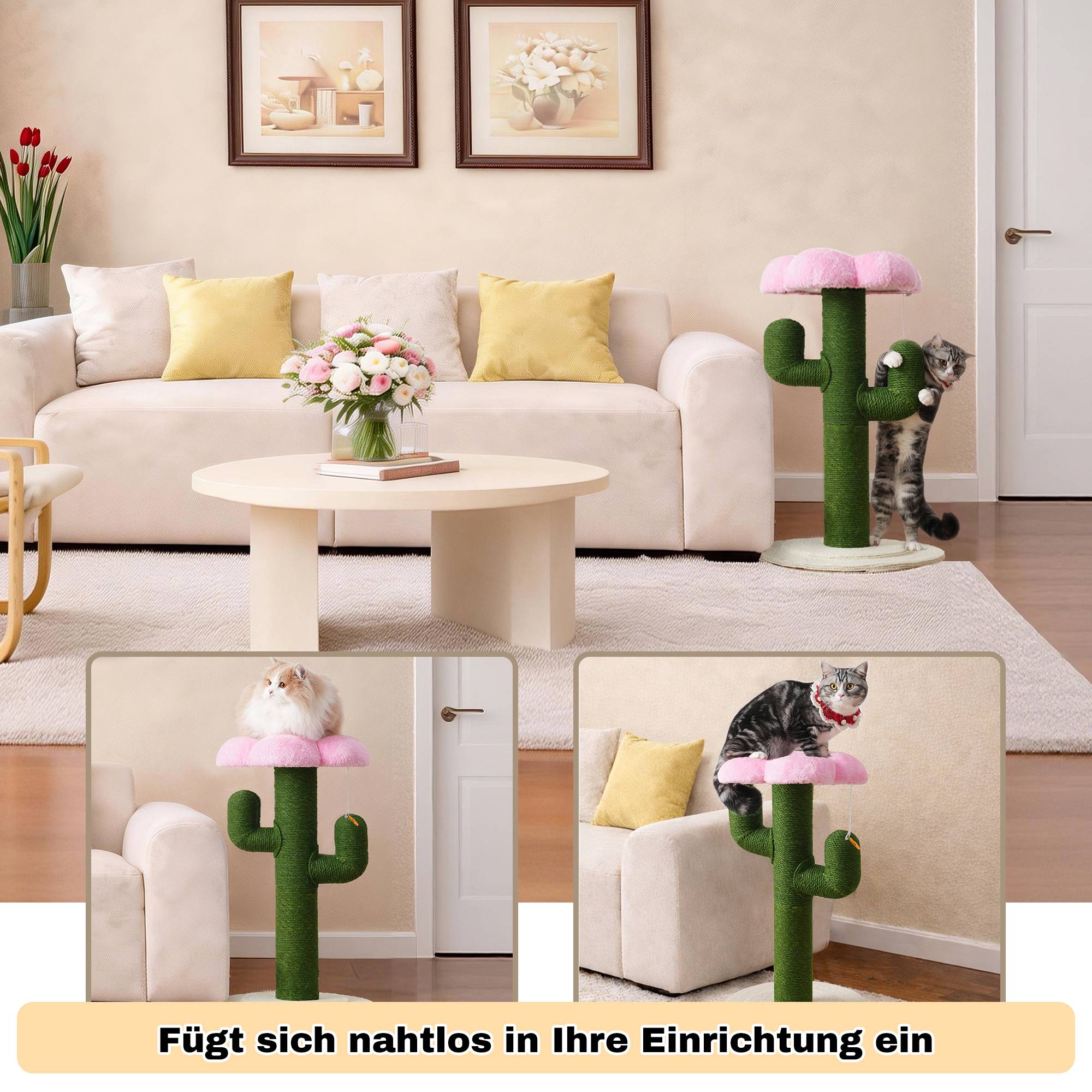 Arbre à chat en forme de cactus – 90 cm avec colonnes en sisal épaisses et protection contre les basculements, design vert - PANGIVO - Image 5