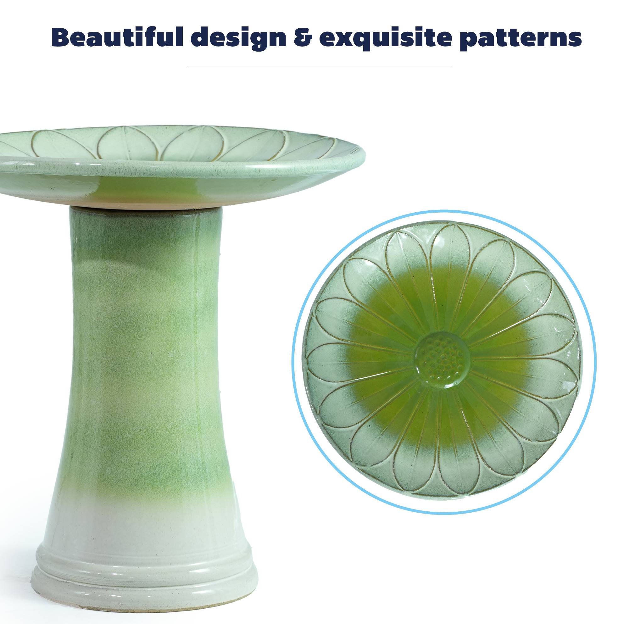 ComfortXL - Bain d’oiseaux céramique vert clair Ø 43 cm H 45 cm jardin terrasse stable antigel - ComfortXL Outdoor Living - Image 8