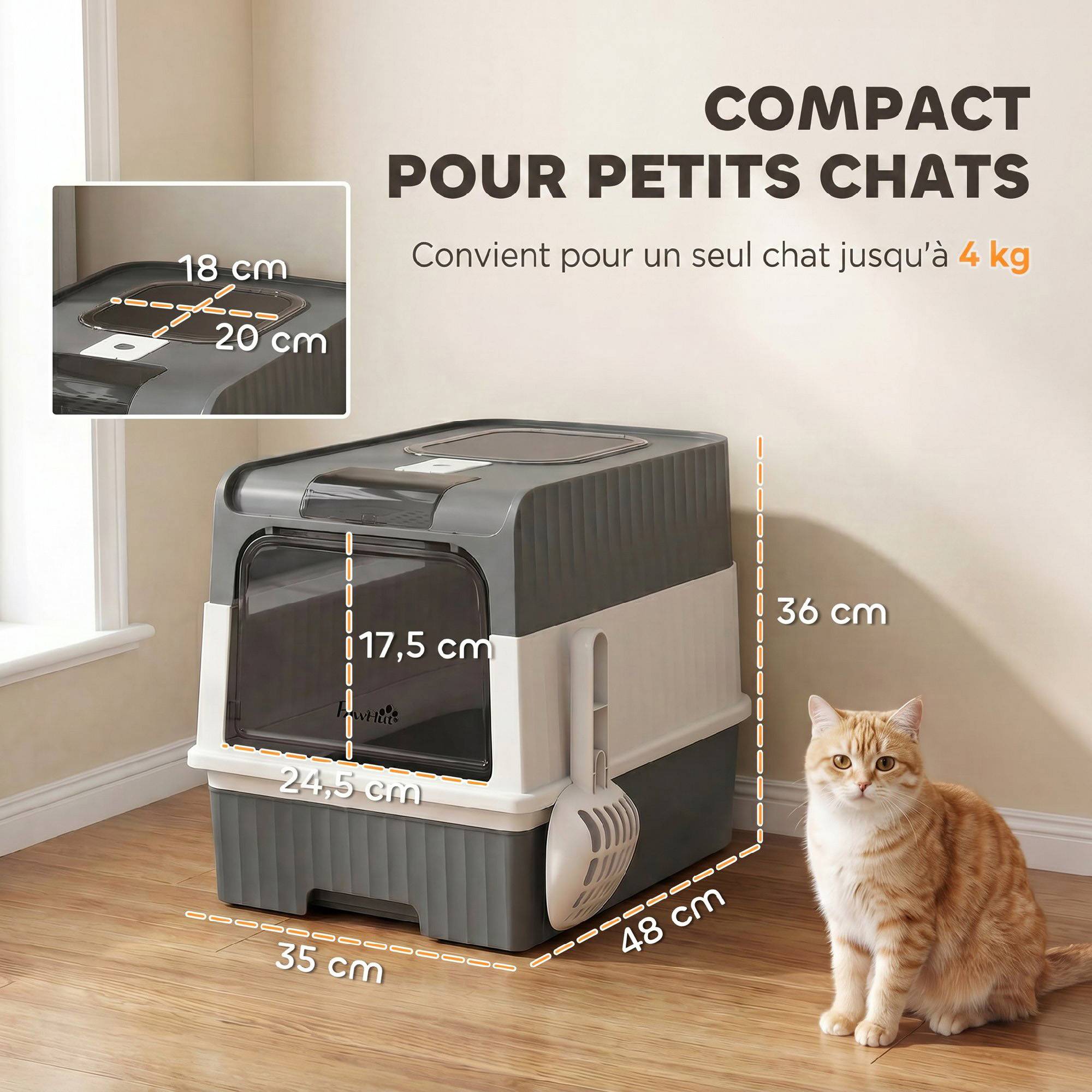ComfortXL - Maison de toilette pour chat grise PP ABS 48x35x36 cm sortie haute anti-odeurs - ComfortXL Outdoor Living - Image 4