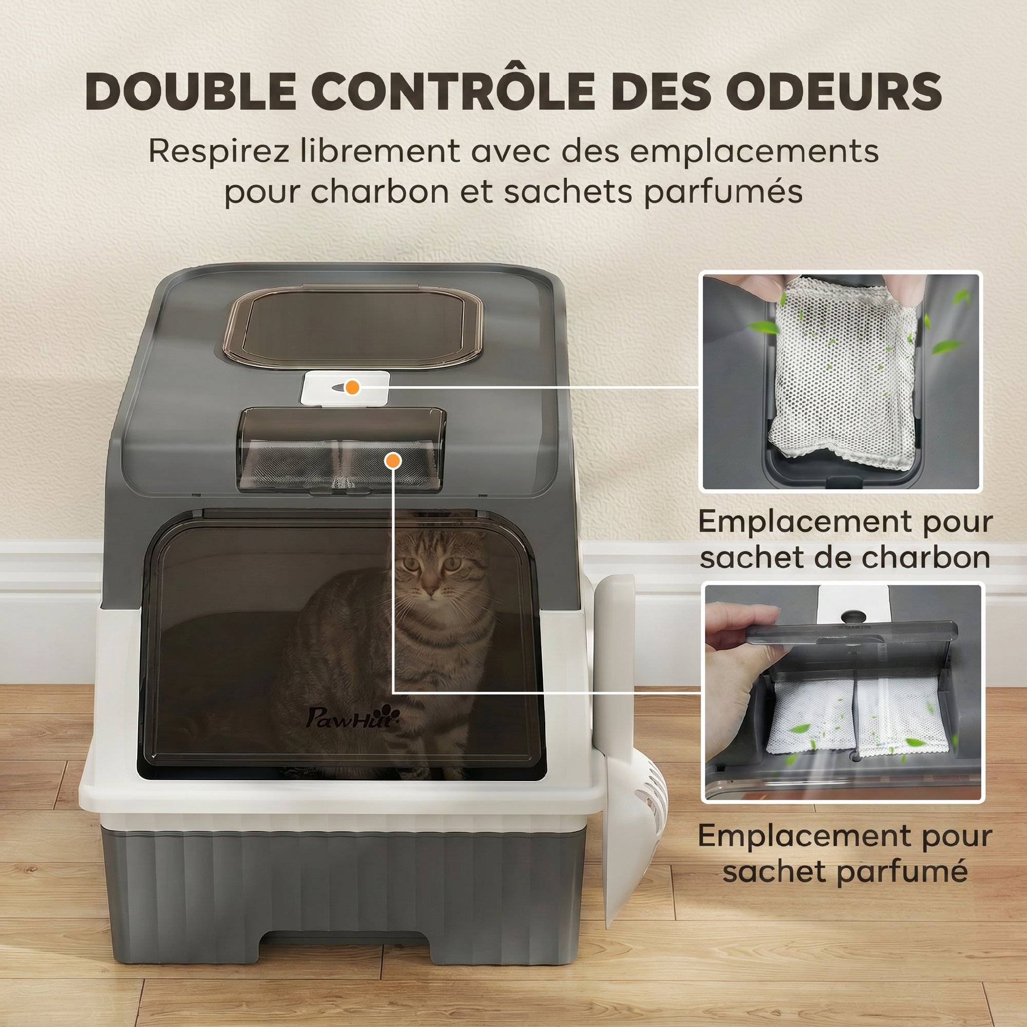 ComfortXL - Maison de toilette pour chat grise PP ABS 48x35x36 cm sortie haute anti-odeurs - ComfortXL Outdoor Living - Image 7