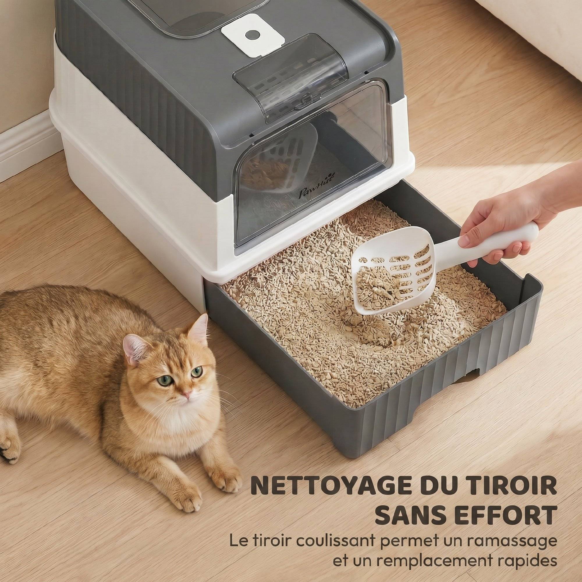 ComfortXL - Maison de toilette pour chat grise PP ABS 48x35x36 cm sortie haute anti-odeurs - ComfortXL Outdoor Living - Image 6