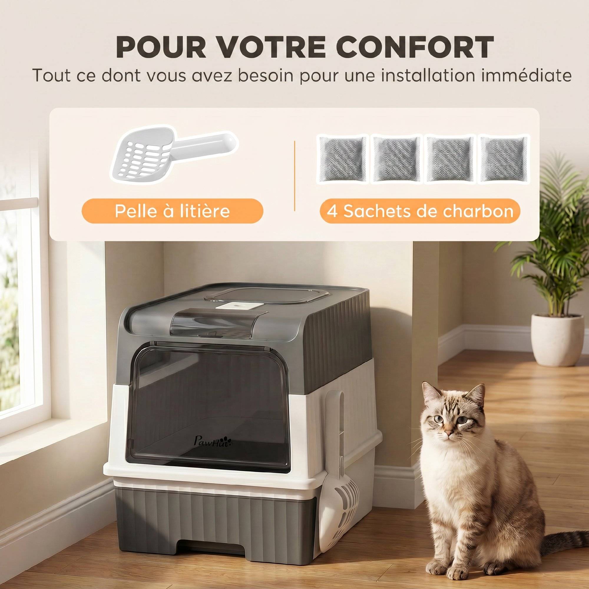 ComfortXL - Maison de toilette pour chat grise PP ABS 48x35x36 cm sortie haute anti-odeurs - ComfortXL Outdoor Living - Image 8