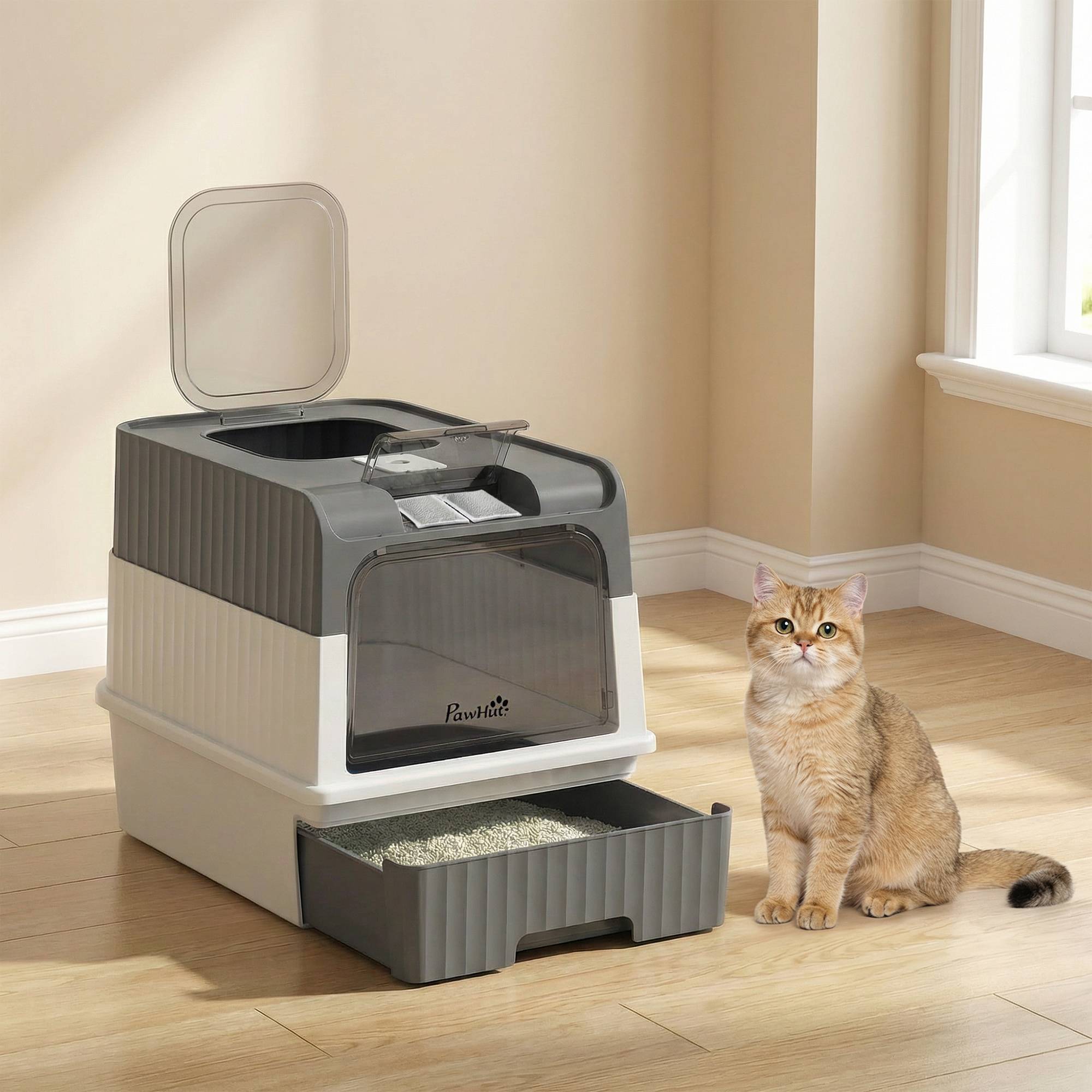 ComfortXL - Maison de toilette pour chat grise PP ABS 48x35x36 cm sortie haute anti-odeurs - ComfortXL Outdoor Living - Image 9
