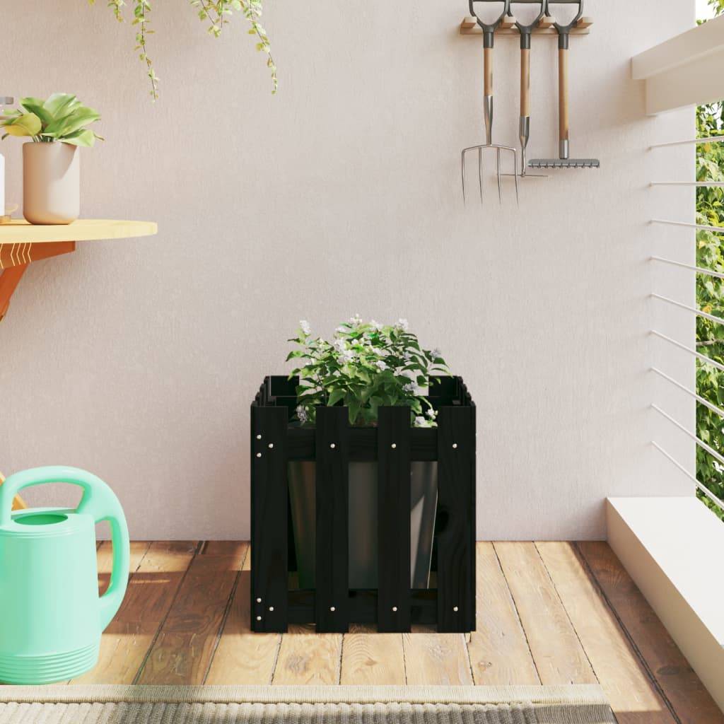 Maison Chic - Jardinière - Bac à fleurs - Pot de fleurs avec design de clôture noir 40x40x40 cm pin massif - Image 2