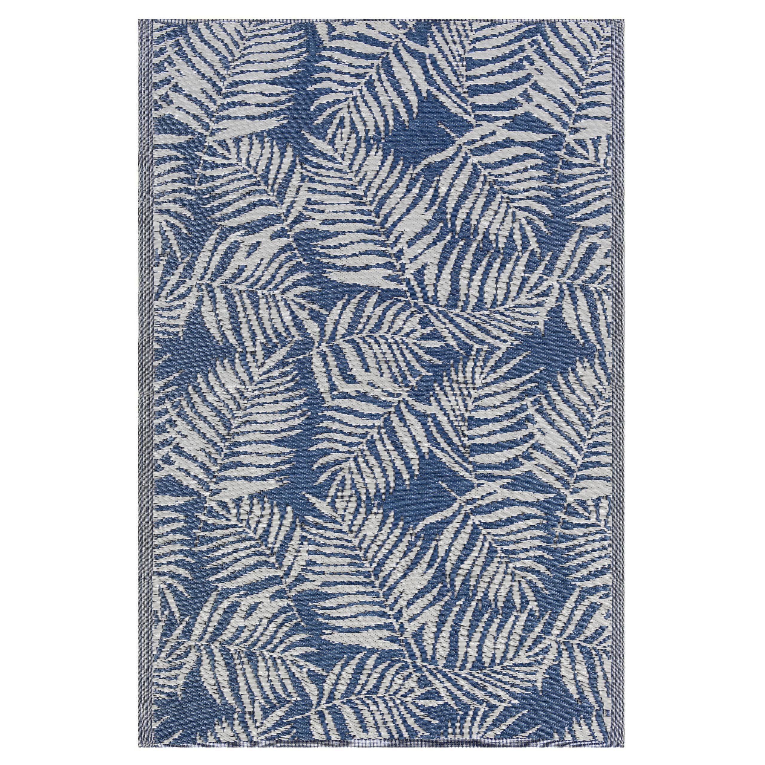Beliani - Tapis d'Extérieur Bleu et Blanc en Polypropylène Motif Feuilles de Palmier pour Terrasse au Style Moderne 120 x 180 cm Beliani - Image 1