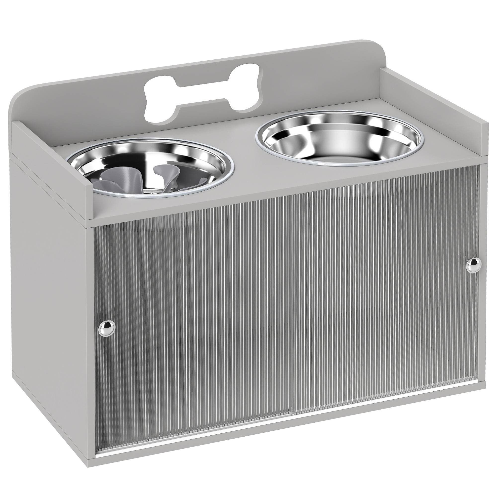 ComfortXL - Station repas chien surélevée MDF gris 2 gamelles inox 2,1 L avec rangement 50 L stable pour grands chiens - Image 10