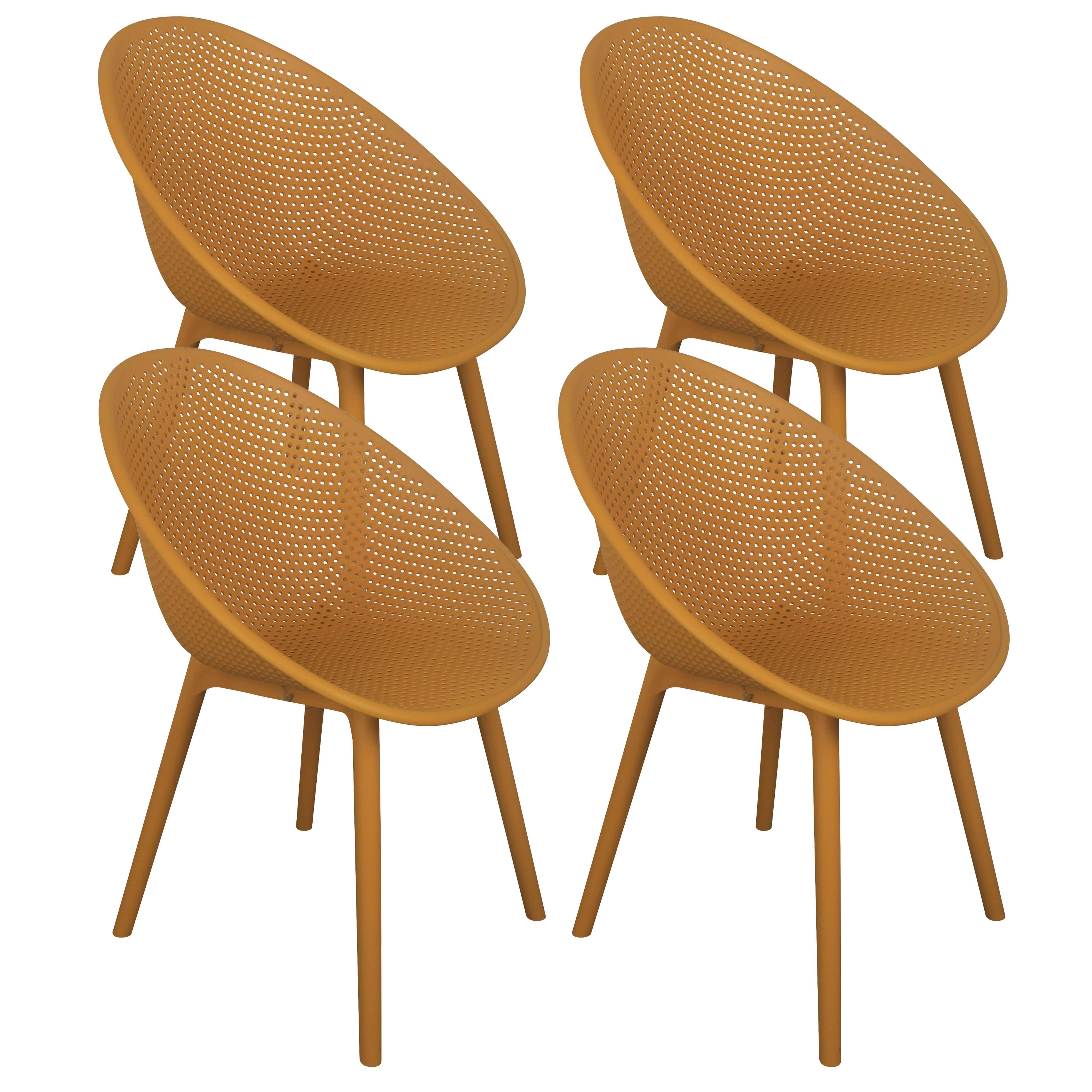 Oviala - Lot de 4 chaises de terrasse en plastique jaune moutarde Buda - Oviala - Image 1