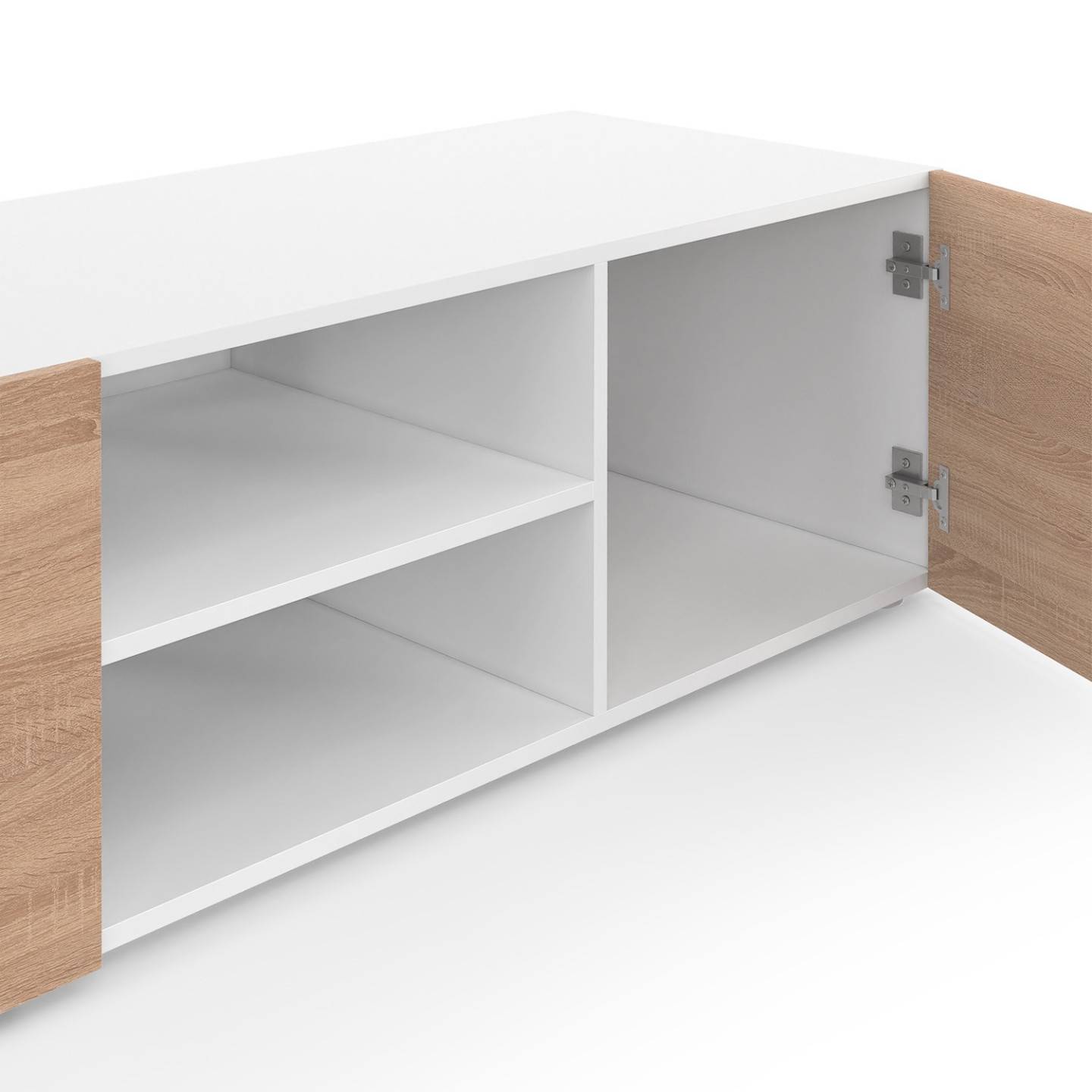 Meuble TV 113 cm ELI blanc portes façon hêtre - Image 6