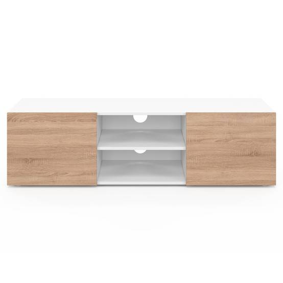 Meuble TV 113 cm ELI blanc portes façon hêtre - Image 3