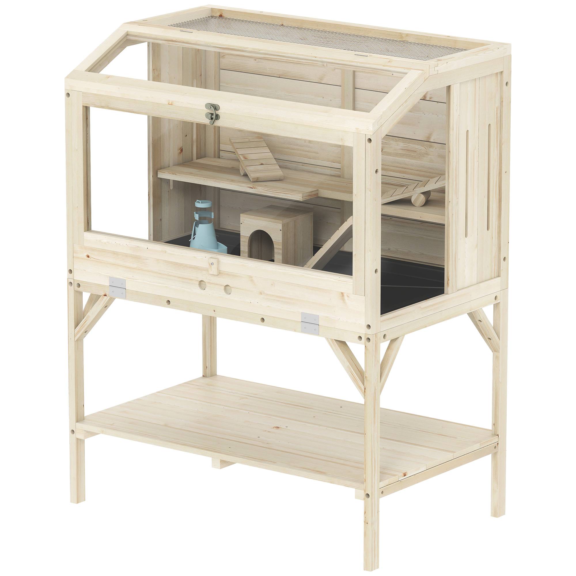 Sans Marque - Cage hamster 2 niveaux petite cage compartiment rangement accessoires 84x53x110 cm bois naturel - Image 2