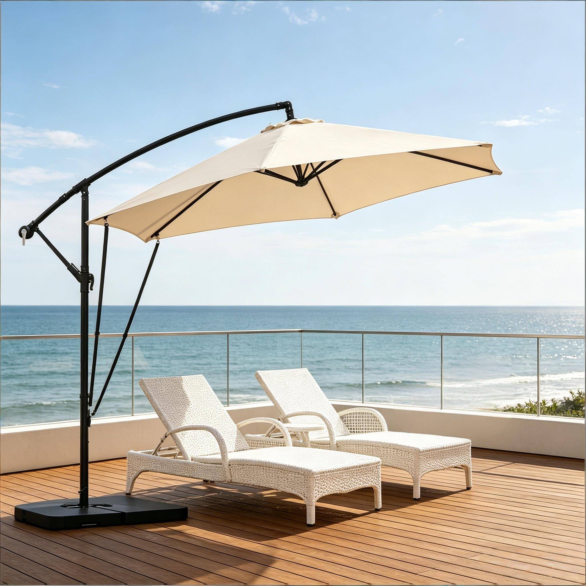 Parasol Déporté 3x3m Mât Métal pour Jardin Terrasse Inclinable Rotatif Anti-UV Beige - ComfortXL Outdoor Living