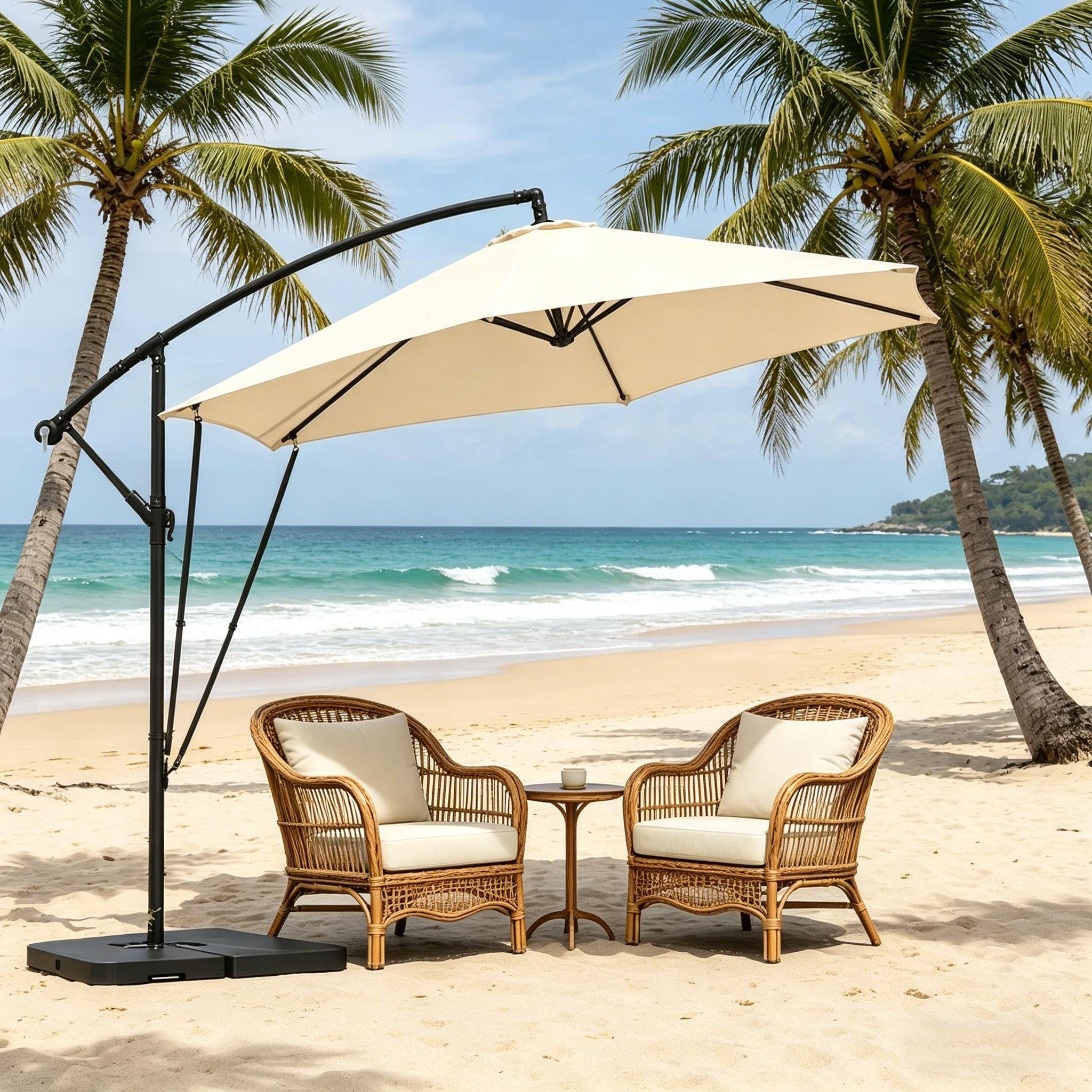 Parasol Déporté 3x3m Mât Métal pour Jardin Terrasse Inclinable Rotatif Anti-UV Beige - ComfortXL Outdoor Living - Image 7