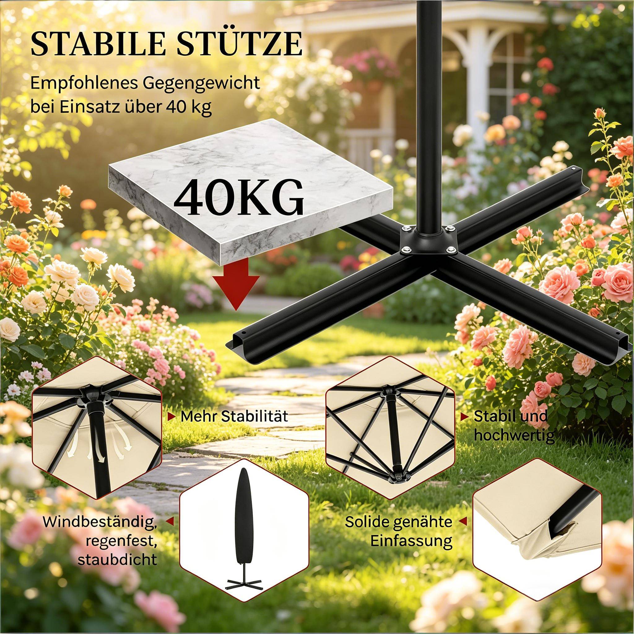 Parasol Déporté 3x3m Mât Métal pour Jardin Terrasse Inclinable Rotatif Anti-UV Beige - ComfortXL Outdoor Living - Image 5