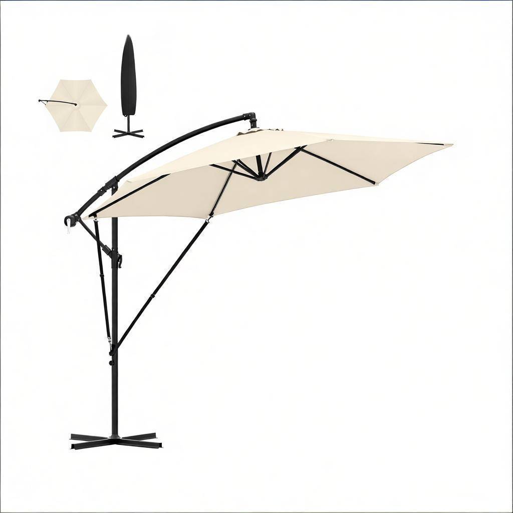 Parasol Déporté 3x3m Mât Métal pour Jardin Terrasse Inclinable Rotatif Anti-UV Beige - ComfortXL Outdoor Living - Image 9