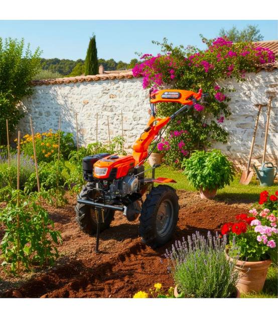 Motoculteur thermique traction 212cm3, largeur de travail jusqu' 105cm, 2 vitesses AV/1 AR, guidon ajustable - DAEWOO - Gamm vert Motoculteur thermique traction 212cm3, largeur de travail jusqu' 105cm, 2 vitesses AV/1 AR, guidon ajustable - DAEWOO - Gamm vert