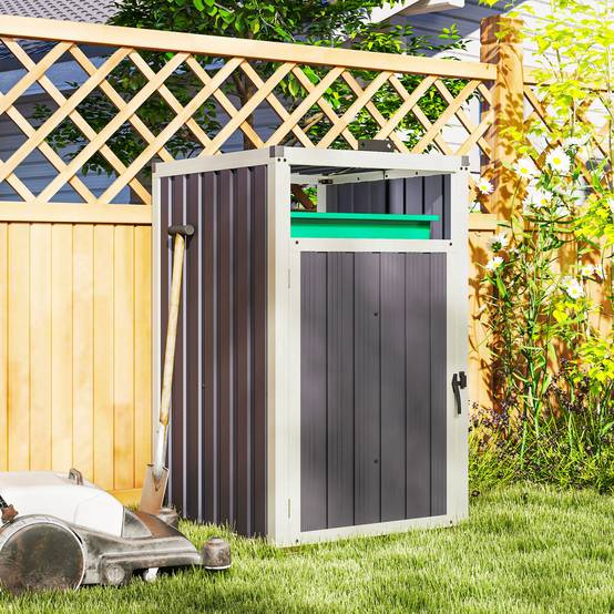 Abri pour 1 poubelle 240L cache poubelle extérieur couvercle relevable 180° acier galvanisé 73 x 81 x 122 cm gris foncé - Image 4