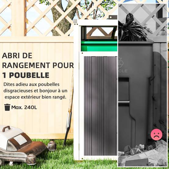 Abri pour 1 poubelle 240L cache poubelle extérieur couvercle relevable 180° acier galvanisé 73 x 81 x 122 cm gris foncé - Image 6