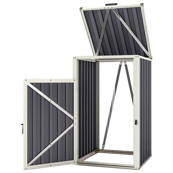 Abri pour 1 poubelle 240L cache poubelle extérieur couvercle relevable 180° acier galvanisé 73 x 81 x 122 cm gris foncé - Image 2