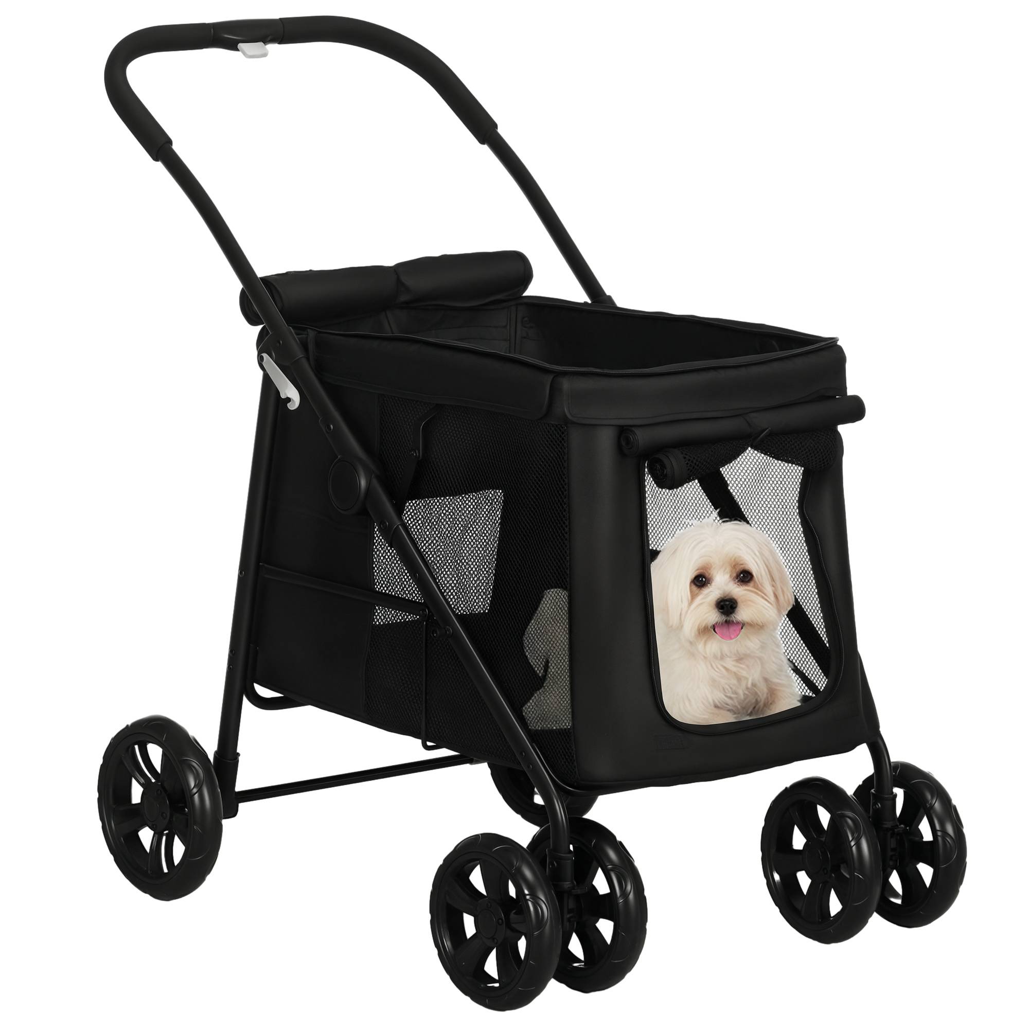 Chariot chien coussin 3 poches latérales pliable 102 x 62 x 105 cm noir - Image 1
