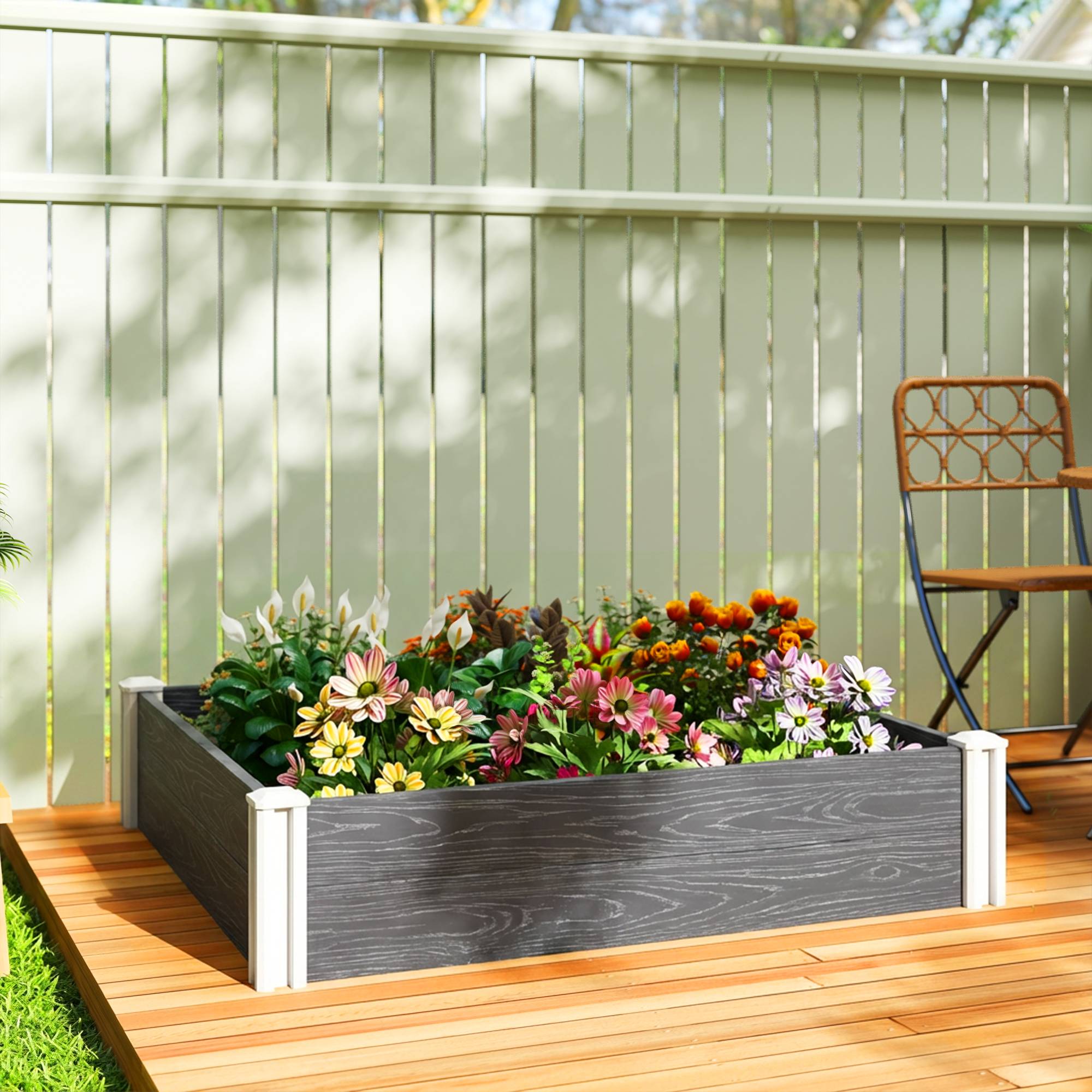 Bac jardin vinyle fond ouvert assemblage emboîtable, 102x102x33 cm, gris foncé - Image 9