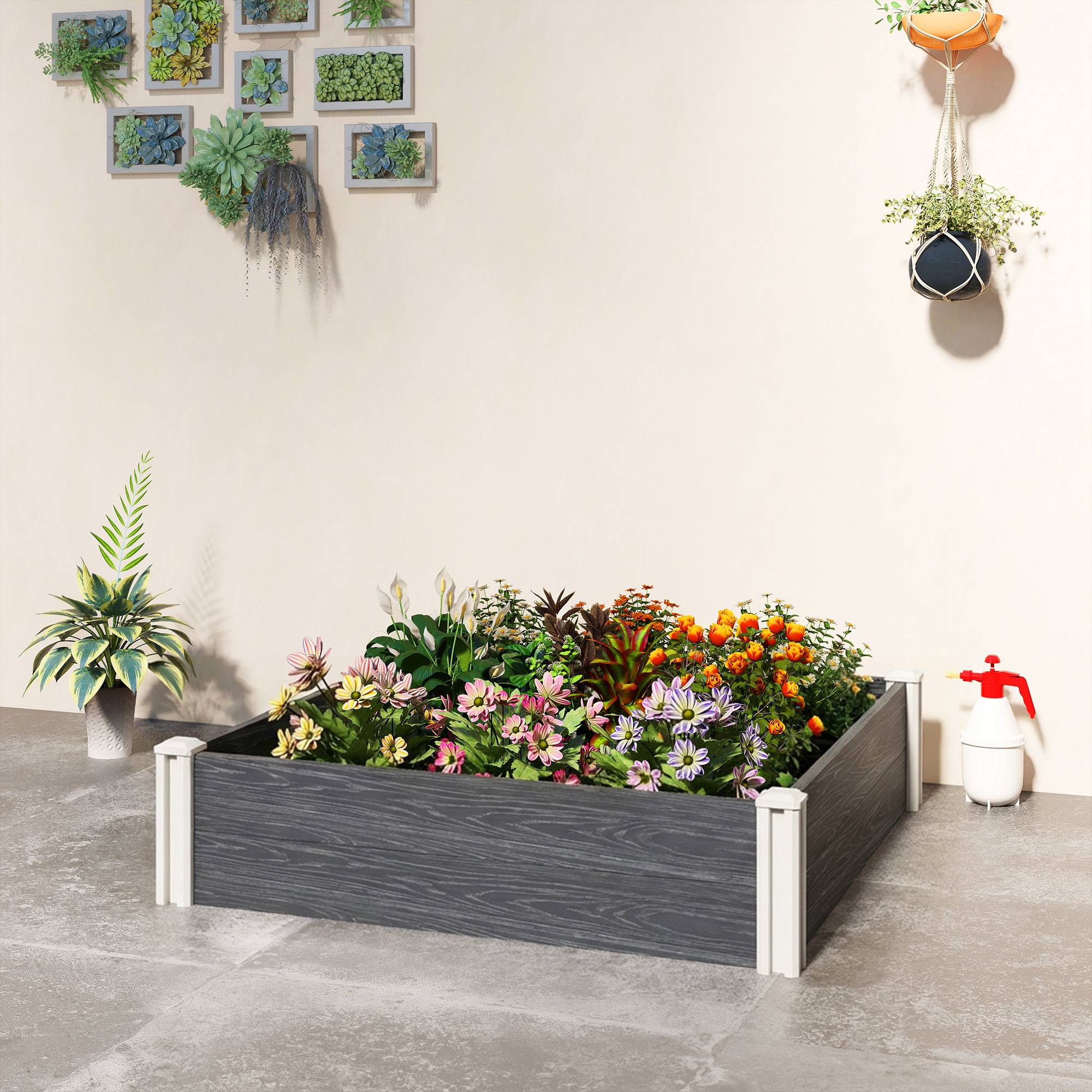 Bac jardin vinyle fond ouvert assemblage emboîtable, 102x102x33 cm, gris foncé - Image 10