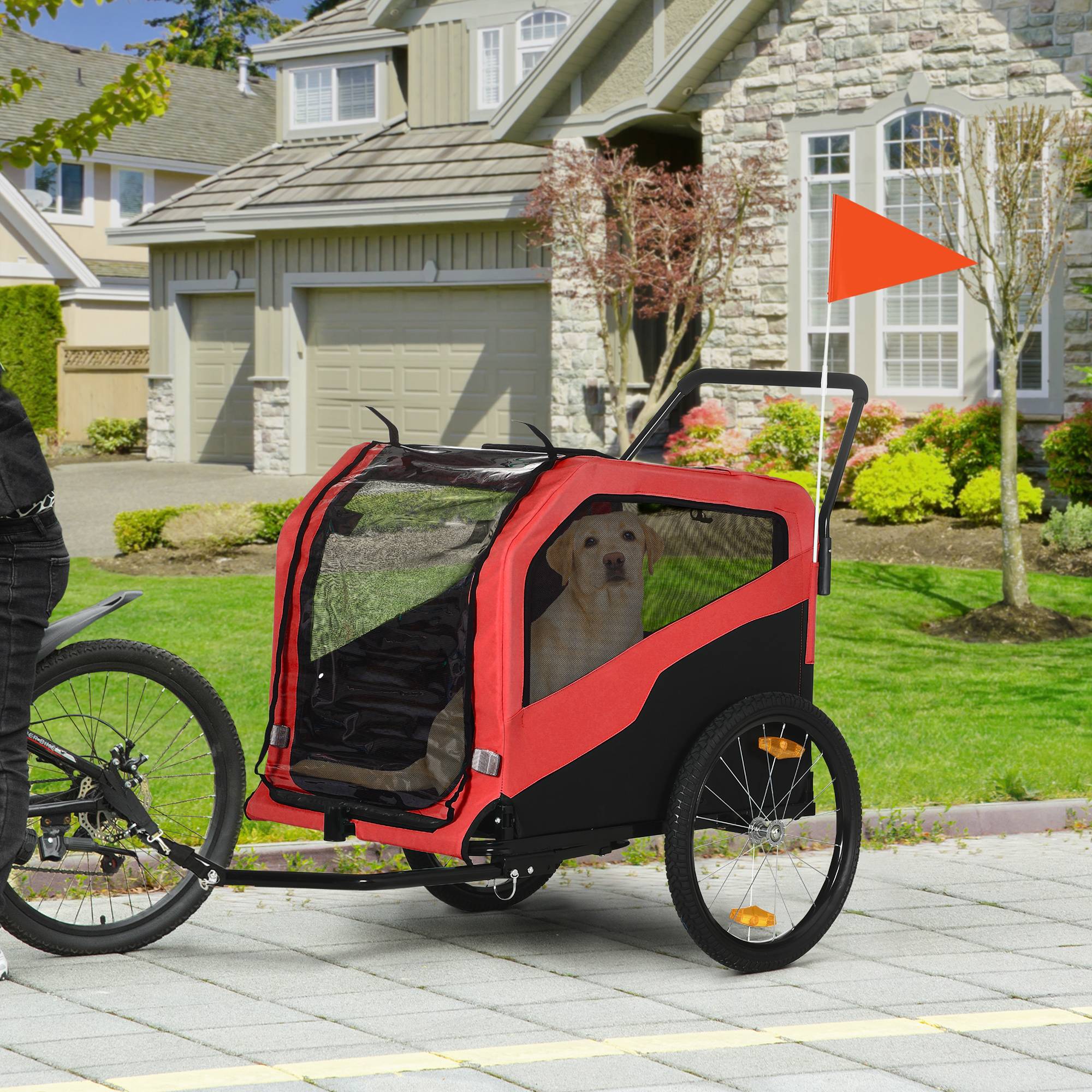 Remorque enfant vélo réflecteurs 1 drapeau 170 x 77 x 90 cm rouge - Image 3