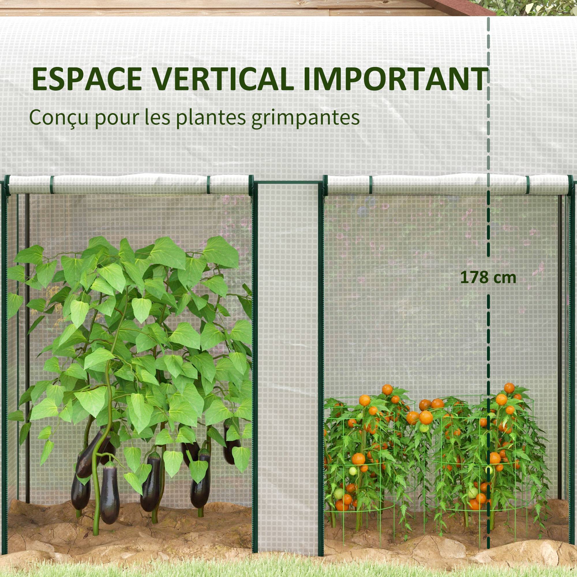 Serre à tomates de jardin en PE pour plantes grimpantes croissance 200x100x178cm blanc - ComfortXL Outdoor Living - Image 6