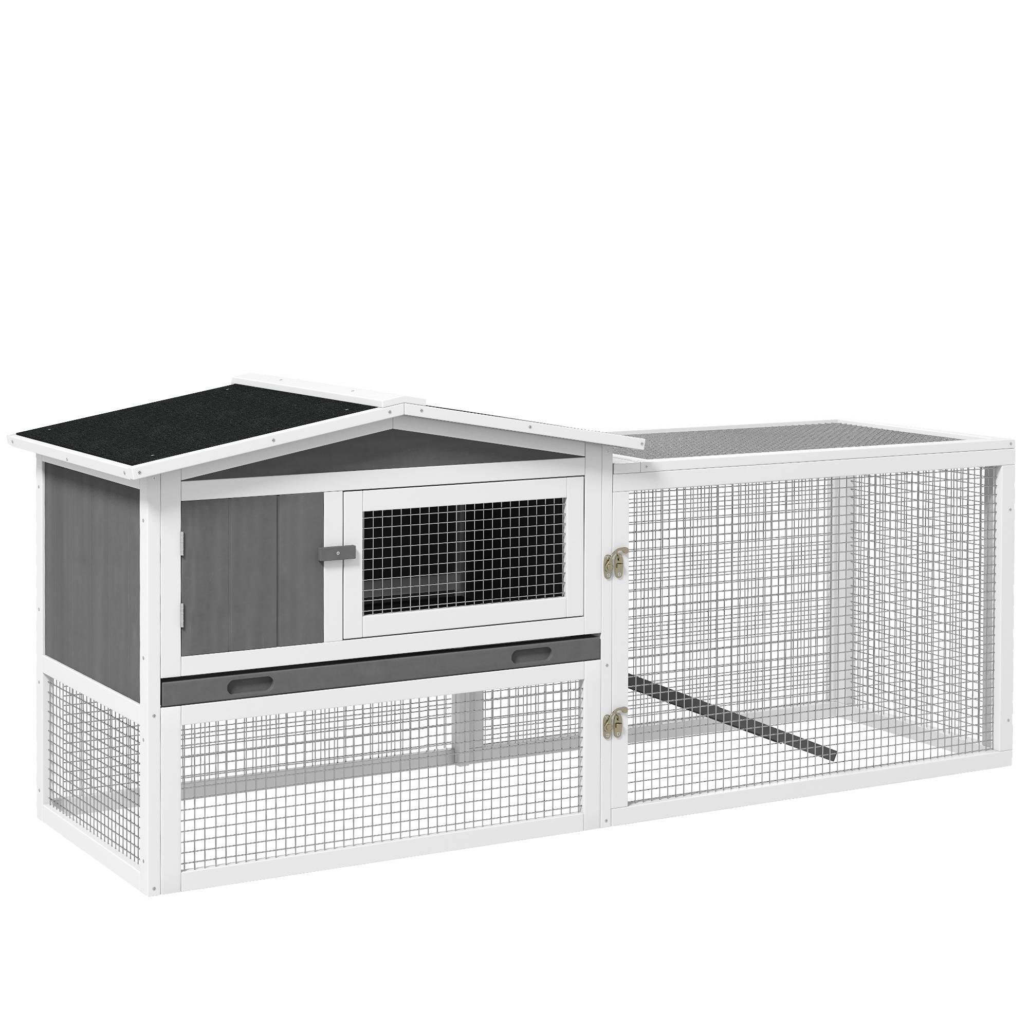 ComfortXL - Clapier lapin extérieur bois massif 2 niveaux enclos amovible 156x58x68cm gris - ComfortXL Outdoor Living - Image 2