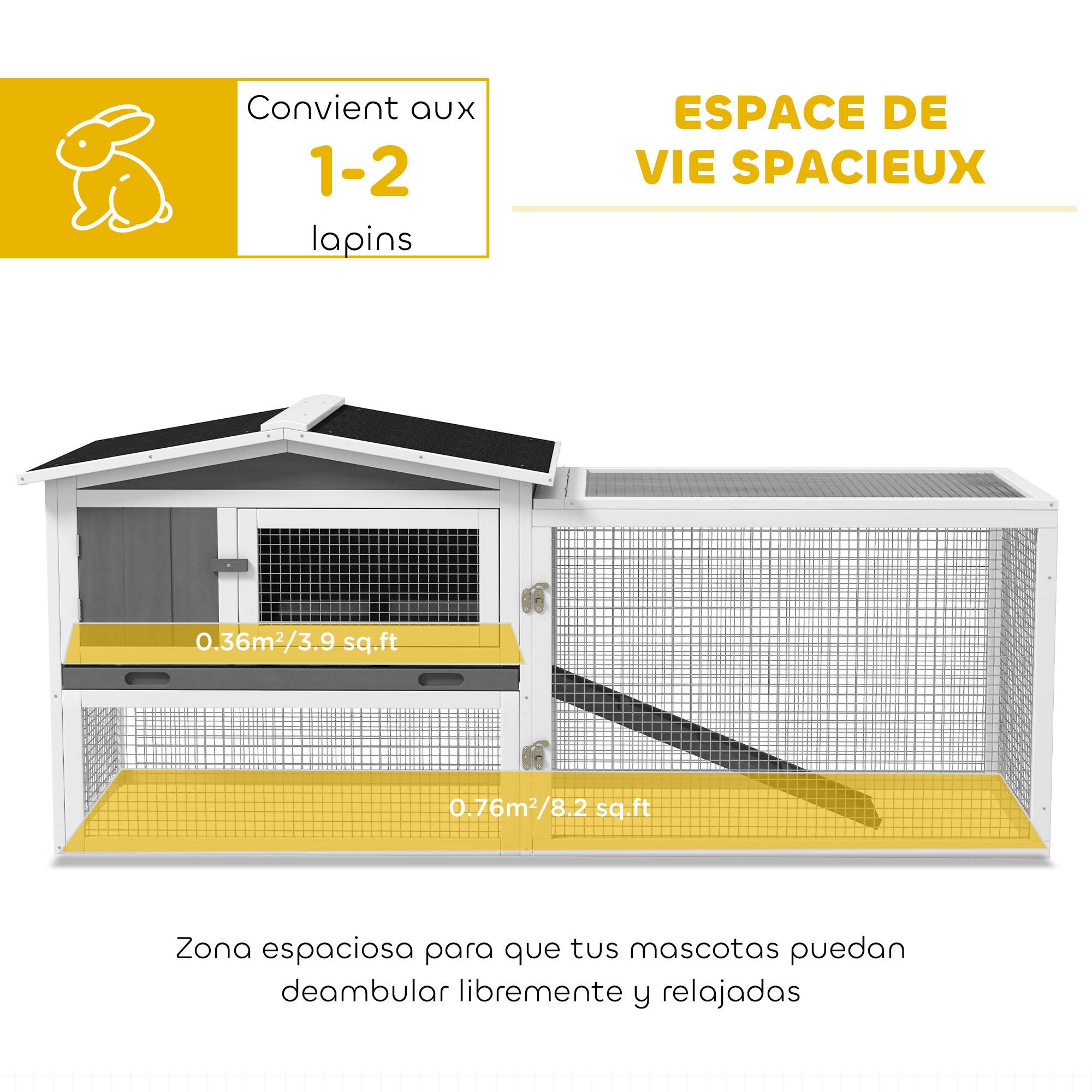 ComfortXL - Clapier lapin extérieur bois massif 2 niveaux enclos amovible 156x58x68cm gris - ComfortXL Outdoor Living - Image 7