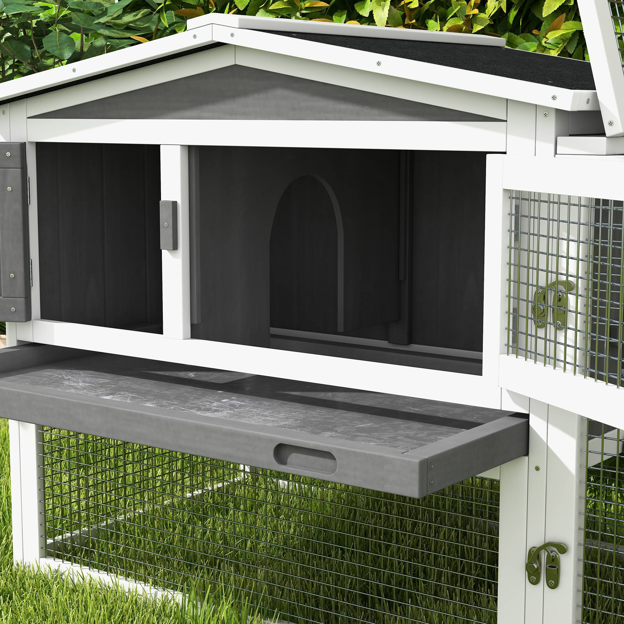 ComfortXL - Clapier lapin extérieur bois massif 2 niveaux enclos amovible 156x58x68cm gris - ComfortXL Outdoor Living - Image 10