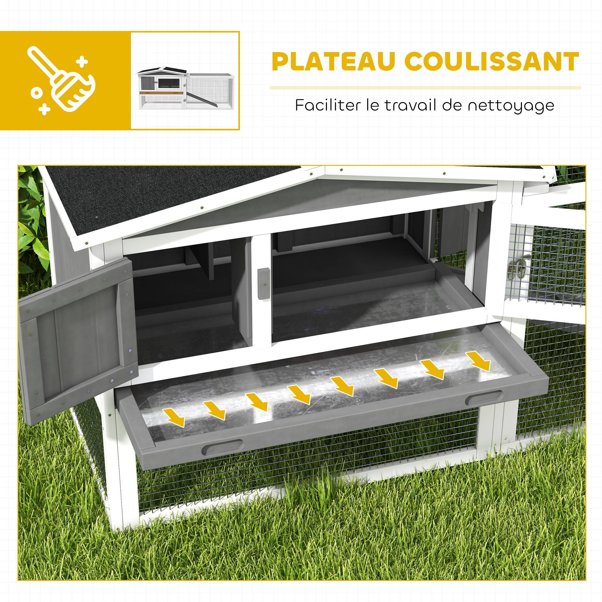 ComfortXL - Clapier lapin extérieur bois massif 2 niveaux enclos amovible 156x58x68cm gris - ComfortXL Outdoor Living - Image 8