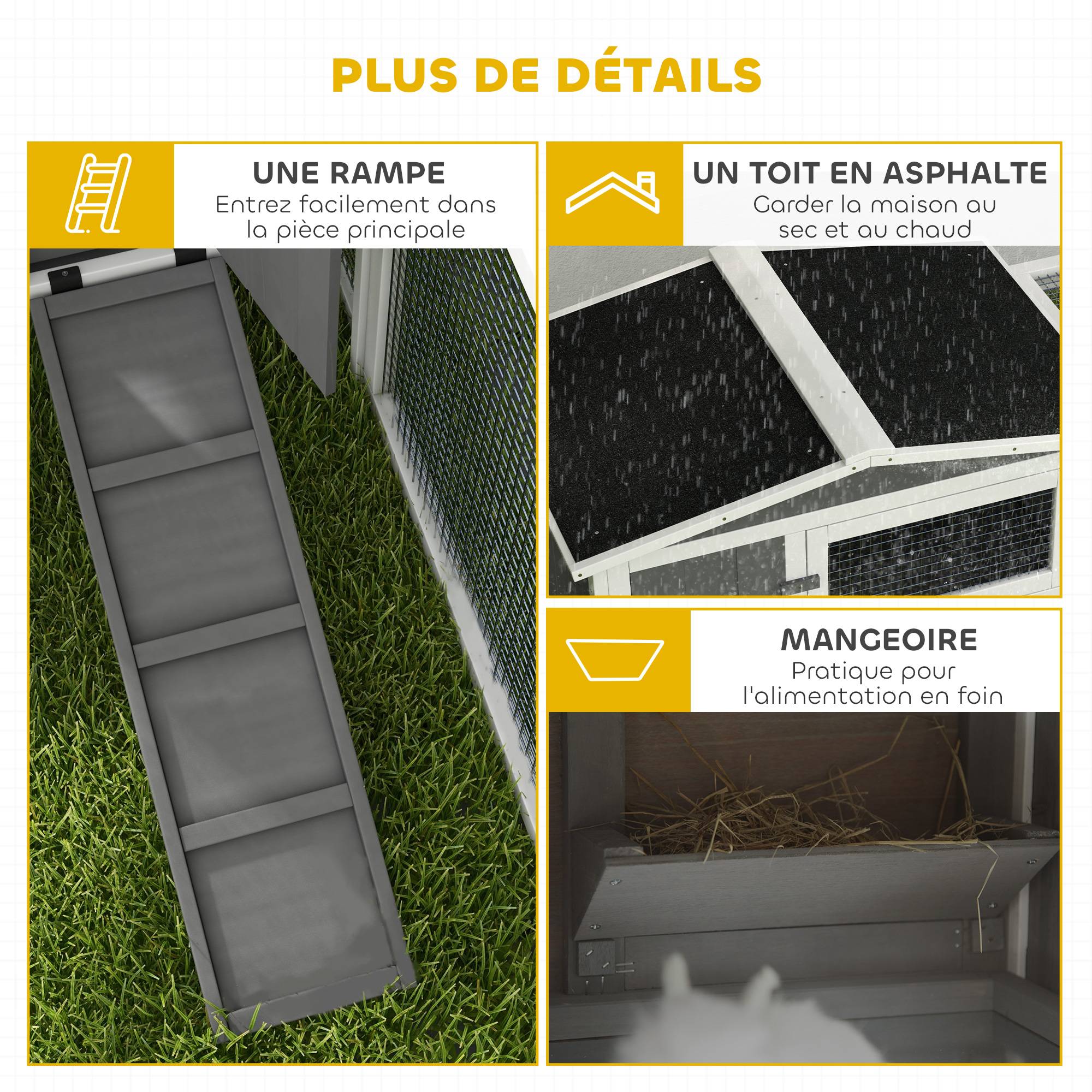 ComfortXL - Clapier lapin extérieur bois massif 2 niveaux enclos amovible 156x58x68cm gris - ComfortXL Outdoor Living - Image 9