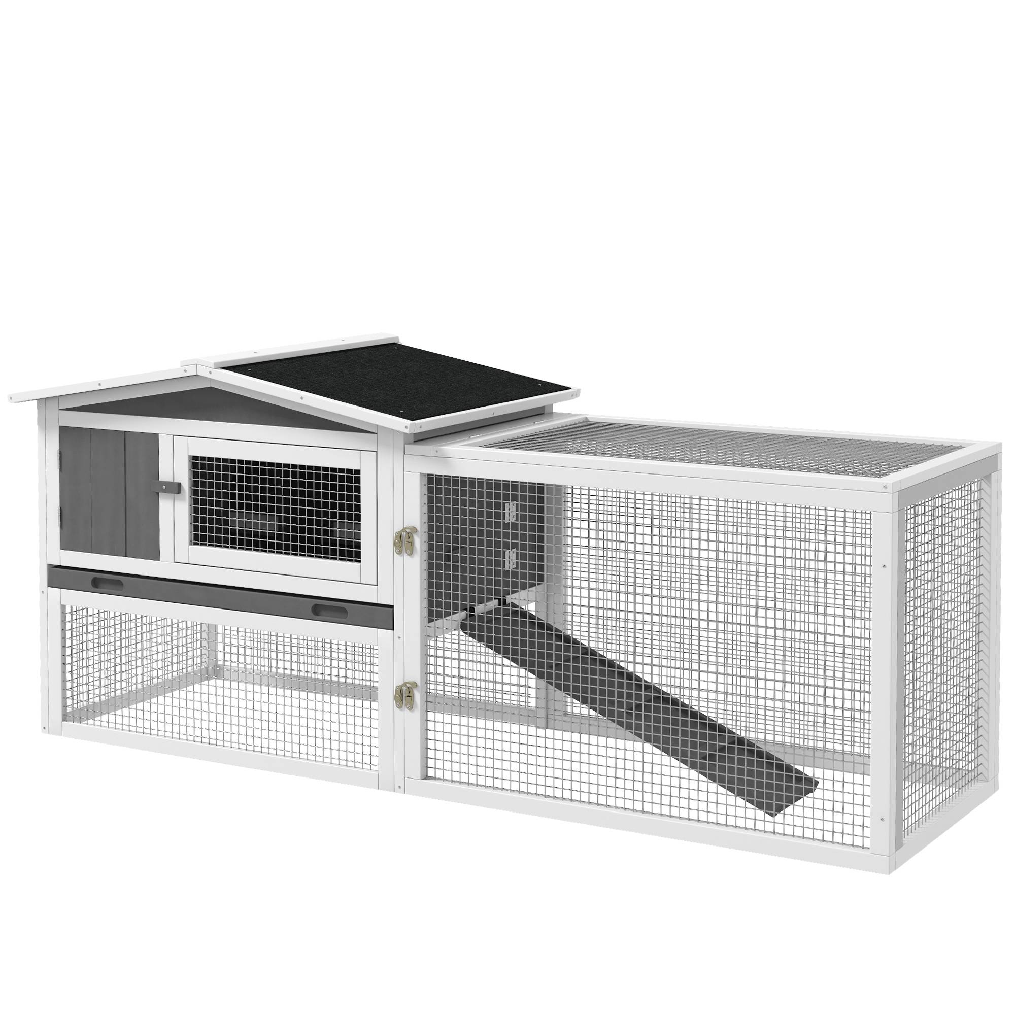 ComfortXL - Clapier lapin extérieur bois massif 2 niveaux enclos amovible 156x58x68cm gris - ComfortXL Outdoor Living - Image 1
