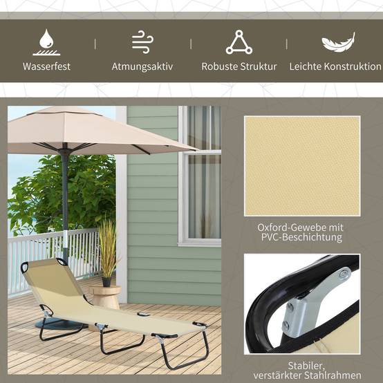 Chaise longue, dossier réglable, en acier, pour jardin et balcon, bleue - Image 5