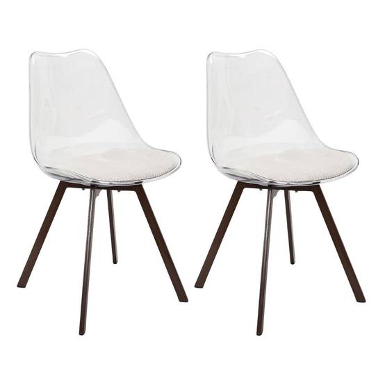 ALTOBUY - Lot de 2 chaises coque transparente coussin assise en velours côtelé crème - MOARY - Image 1