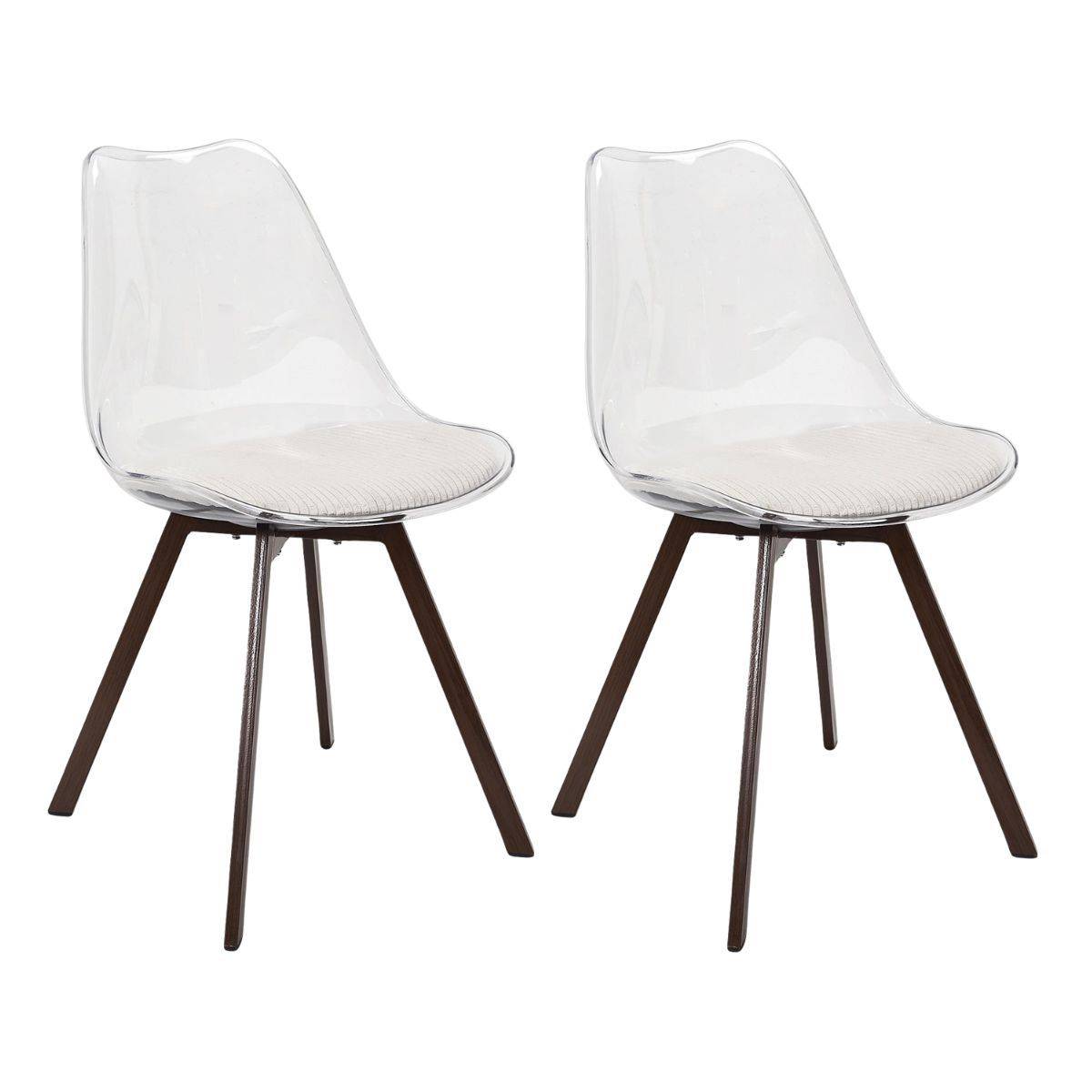 ALTOBUY - Lot de 2 chaises coque transparente coussin assise en velours côtelé crème - MOARY - Image 1