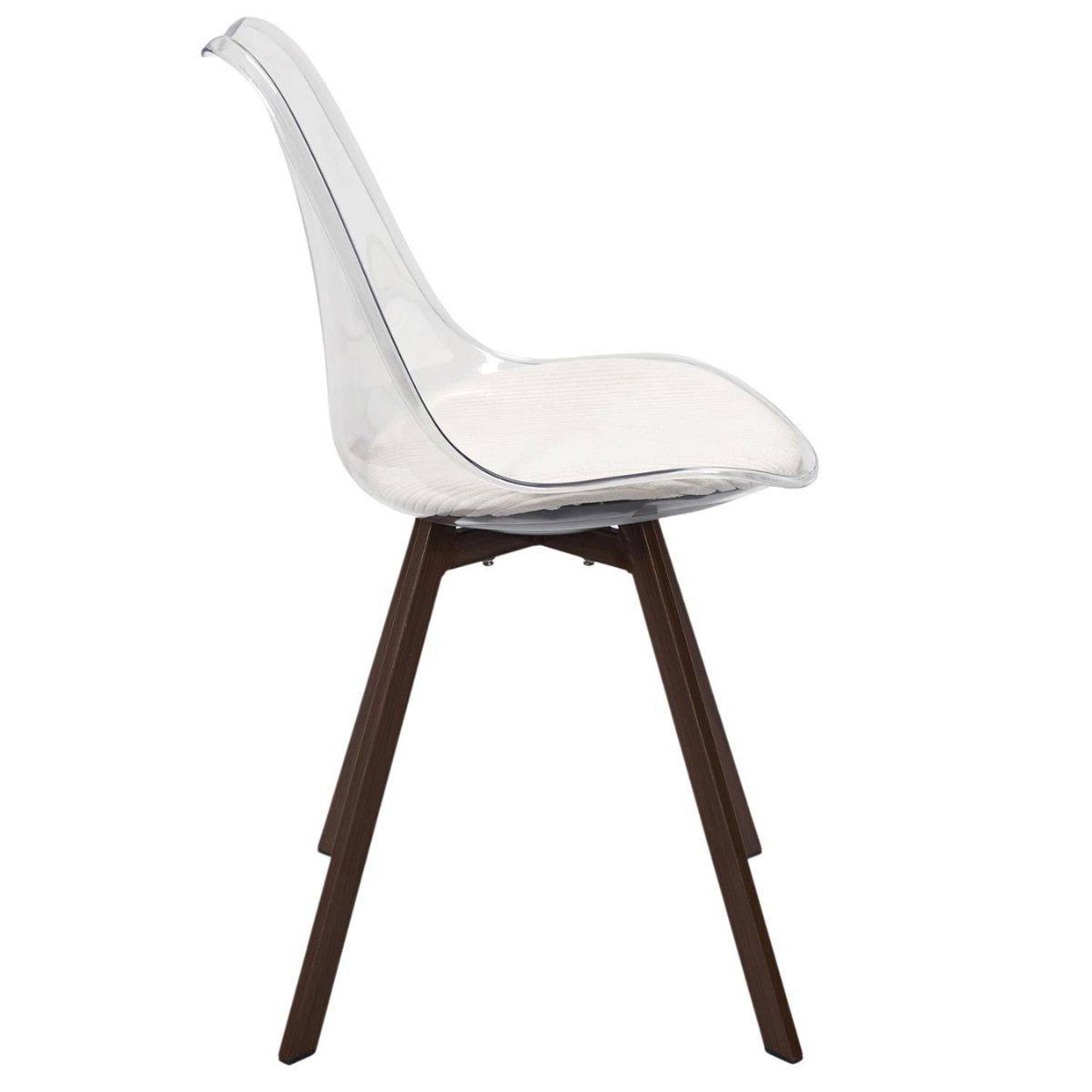 ALTOBUY - Lot de 2 chaises coque transparente coussin assise en velours côtelé crème - MOARY - Image 5