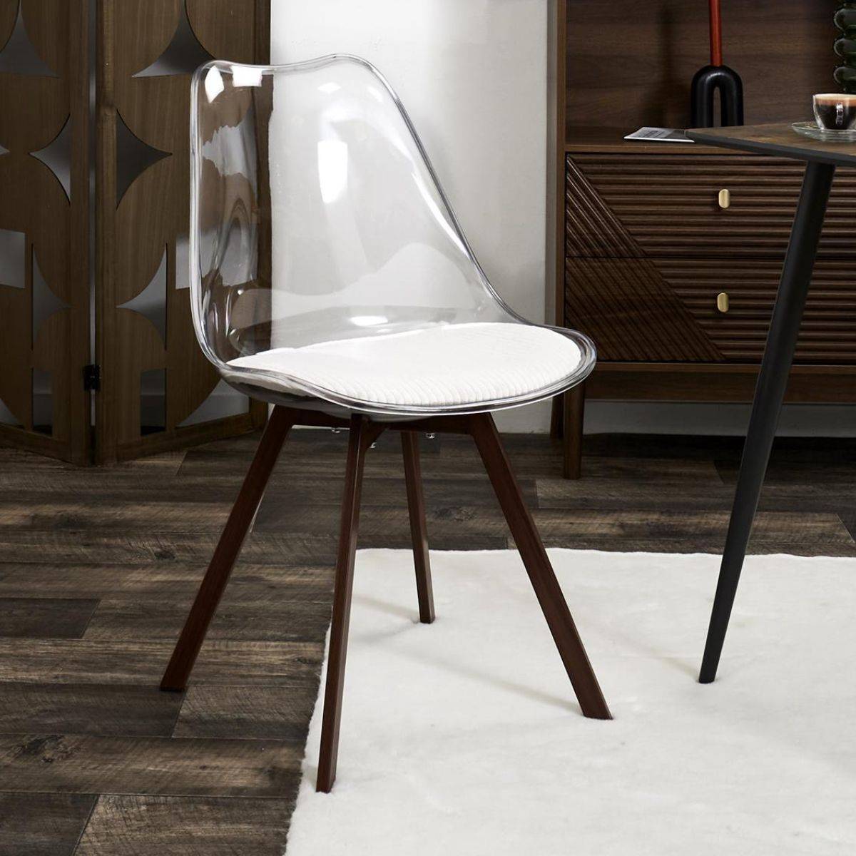 ALTOBUY - Lot de 2 chaises coque transparente coussin assise en velours côtelé crème - MOARY - Image 2